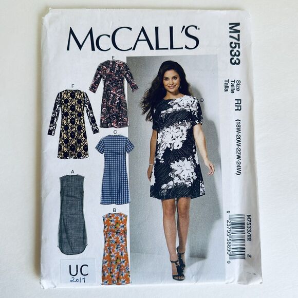 PLUS SIZE Sewing Pattern 7533 Dresses Fitted Sleeve Option 18W-24W UNCUT - Picture 2 of 3